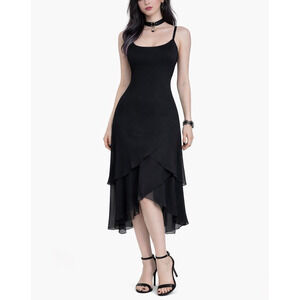 VTG Y2K Grunge Goth Dark Fairy Slip Dress Asymmetrical Sz 6 Womens Tier Layered